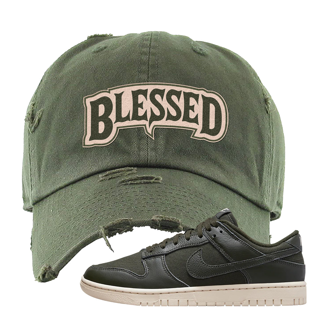 Olive Sail Low Dunks Distressed Dad Hat | Blessed Arch, Olive