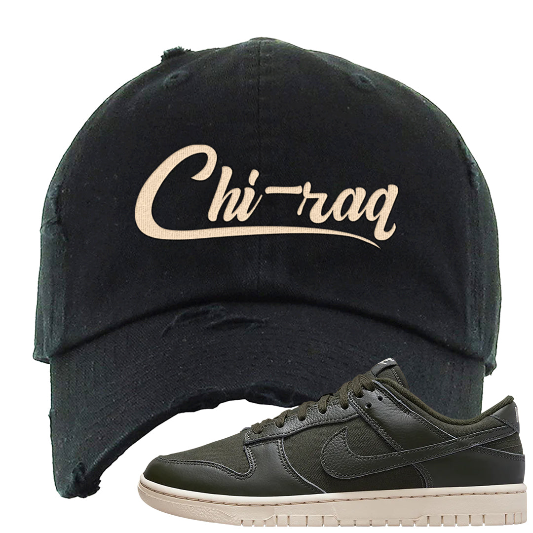 Olive Sail Low Dunks Distressed Dad Hat | Chiraq, Black