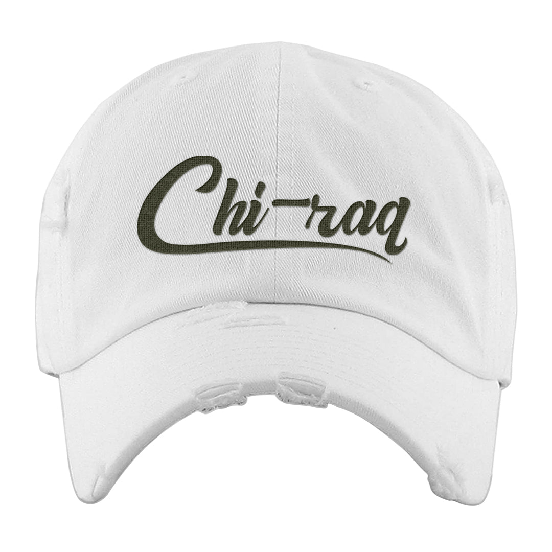 Olive Sail Low Dunks Distressed Dad Hat | Chiraq, White