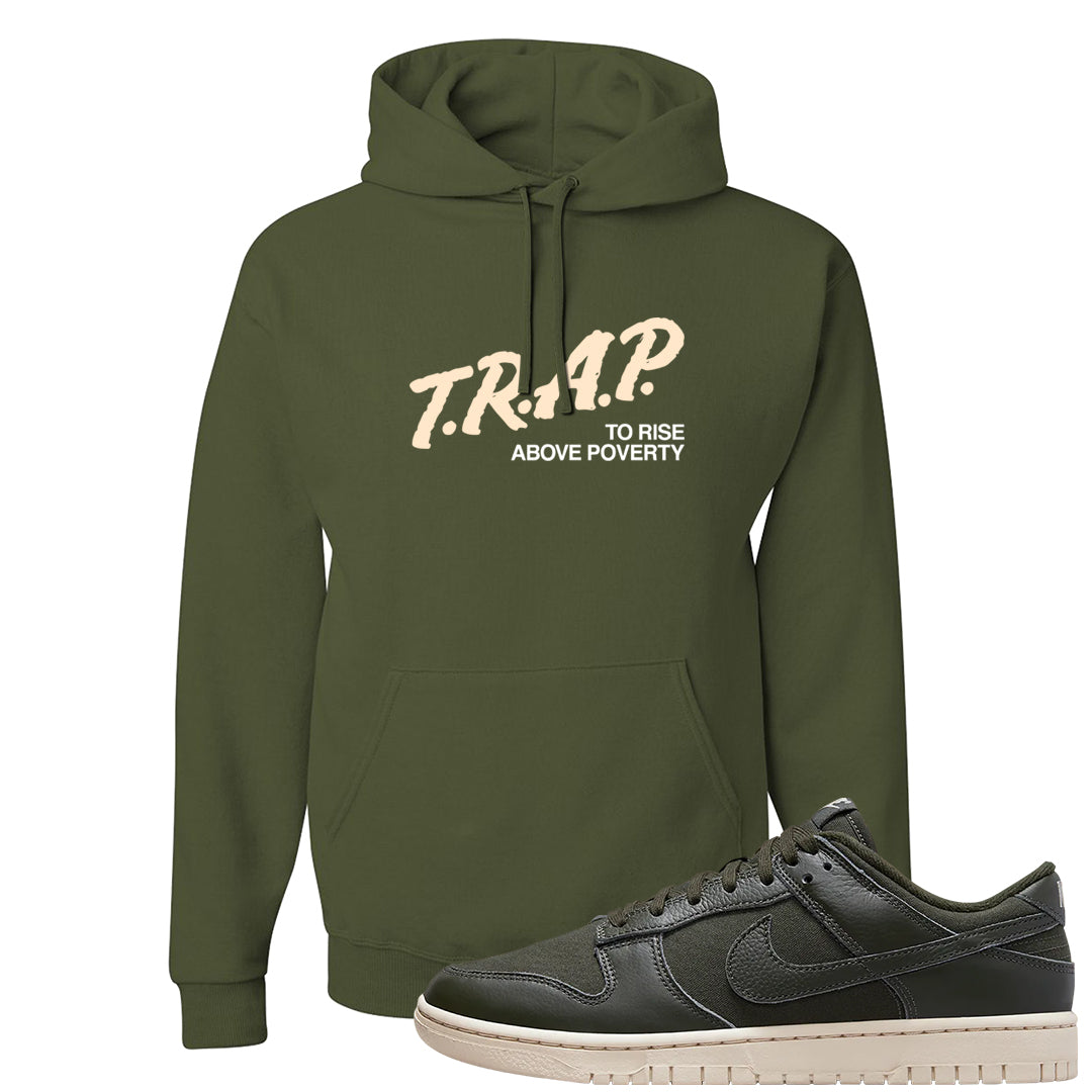 Olive Sail Low Dunks Hoodie | Trap To Rise Above Poverty, Military Green