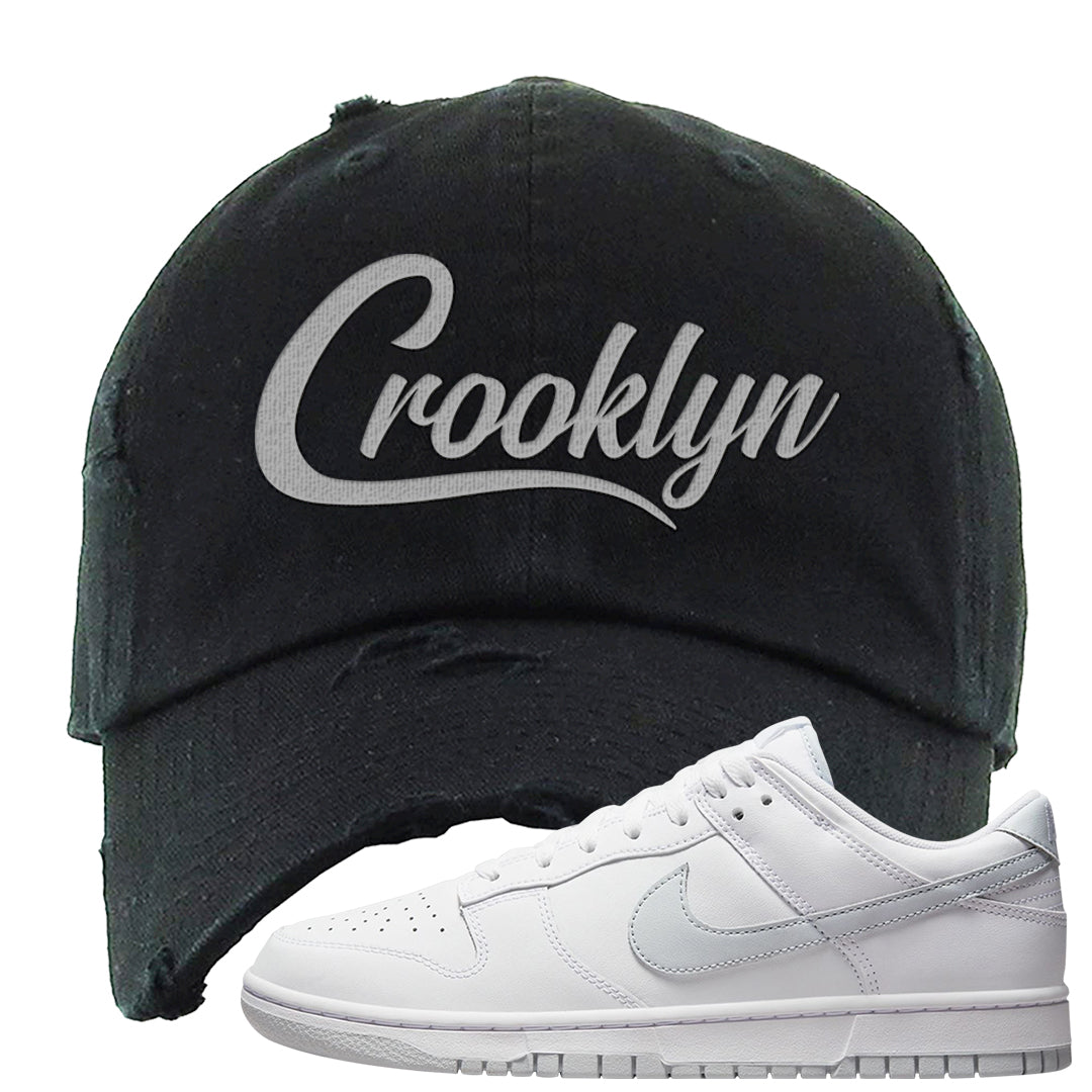 Pure Platinum Low Dunks Distressed Dad Hat | Crooklyn, Black