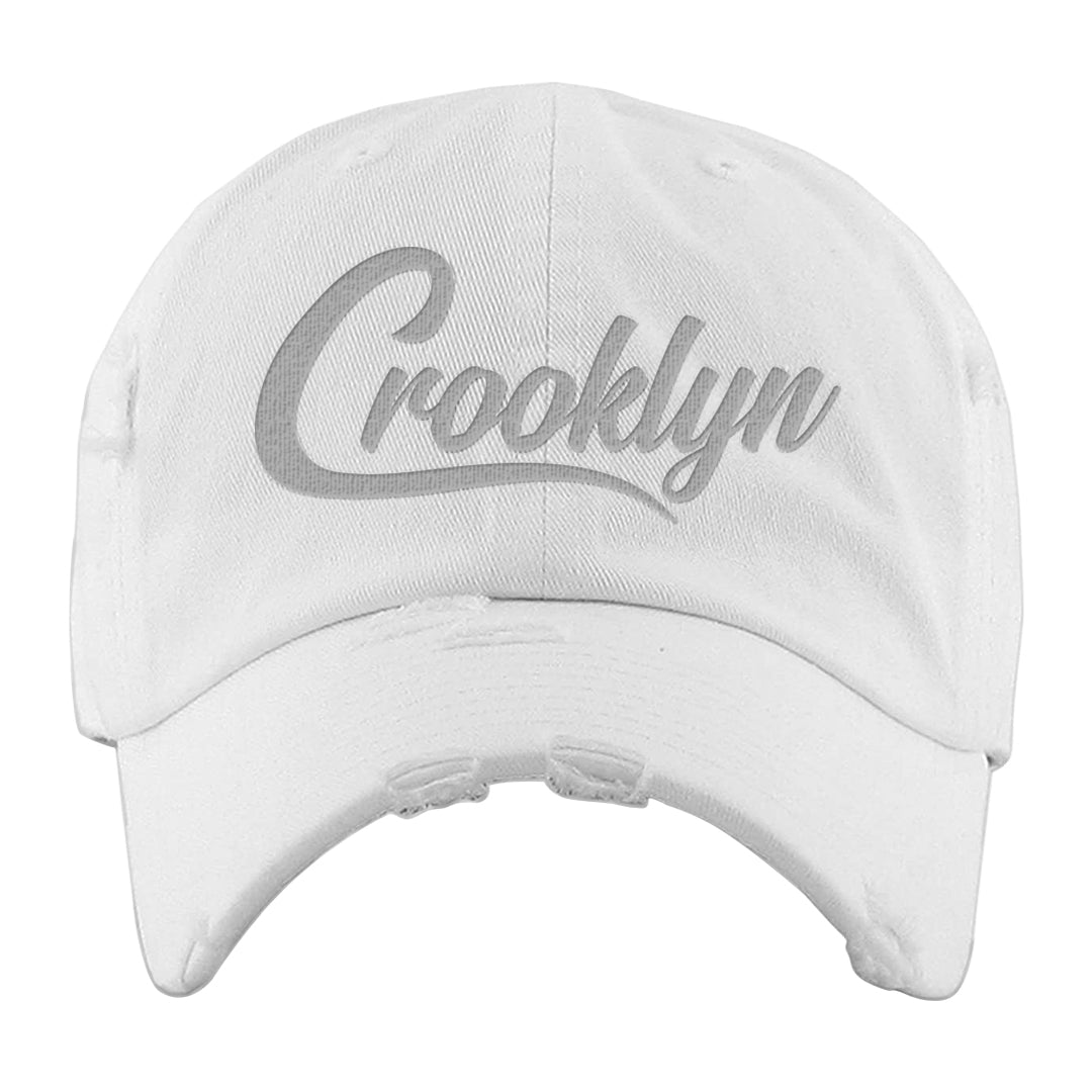 Pure Platinum Low Dunks Distressed Dad Hat | Crooklyn, White