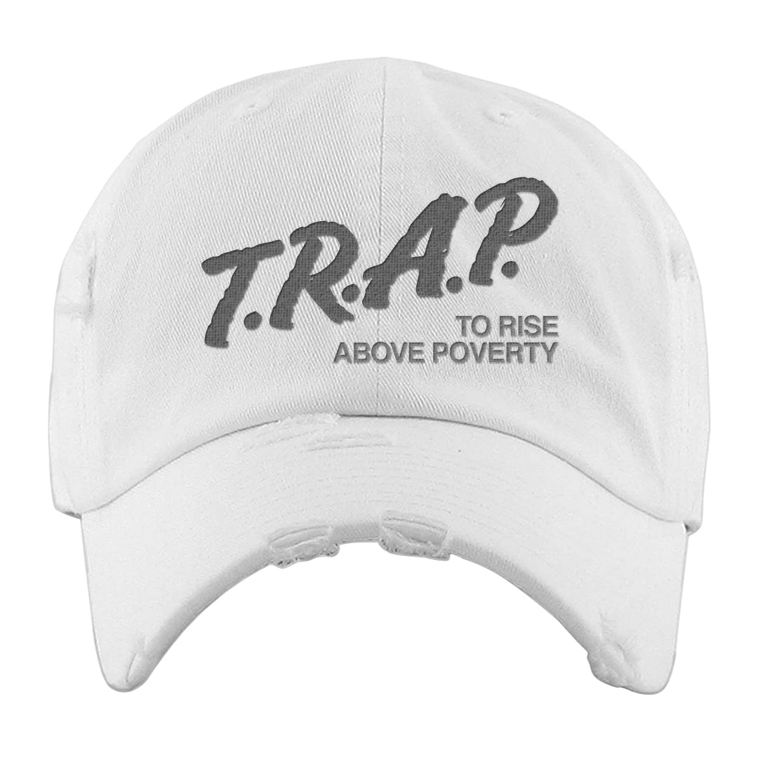 Pure Platinum Low Dunks Distressed Dad Hat | Trap To Rise Above Poverty, White