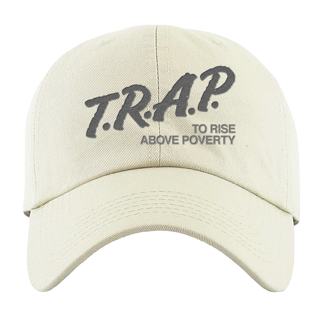 Pure Platinum Low Dunks Dad Hat | Trap To Rise Above Poverty, White
