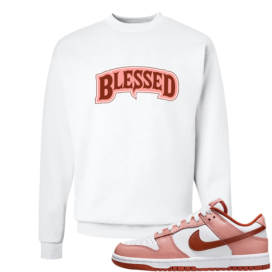 Red Stardust Low Dunks Crewneck Sweatshirt | Blessed Arch, White