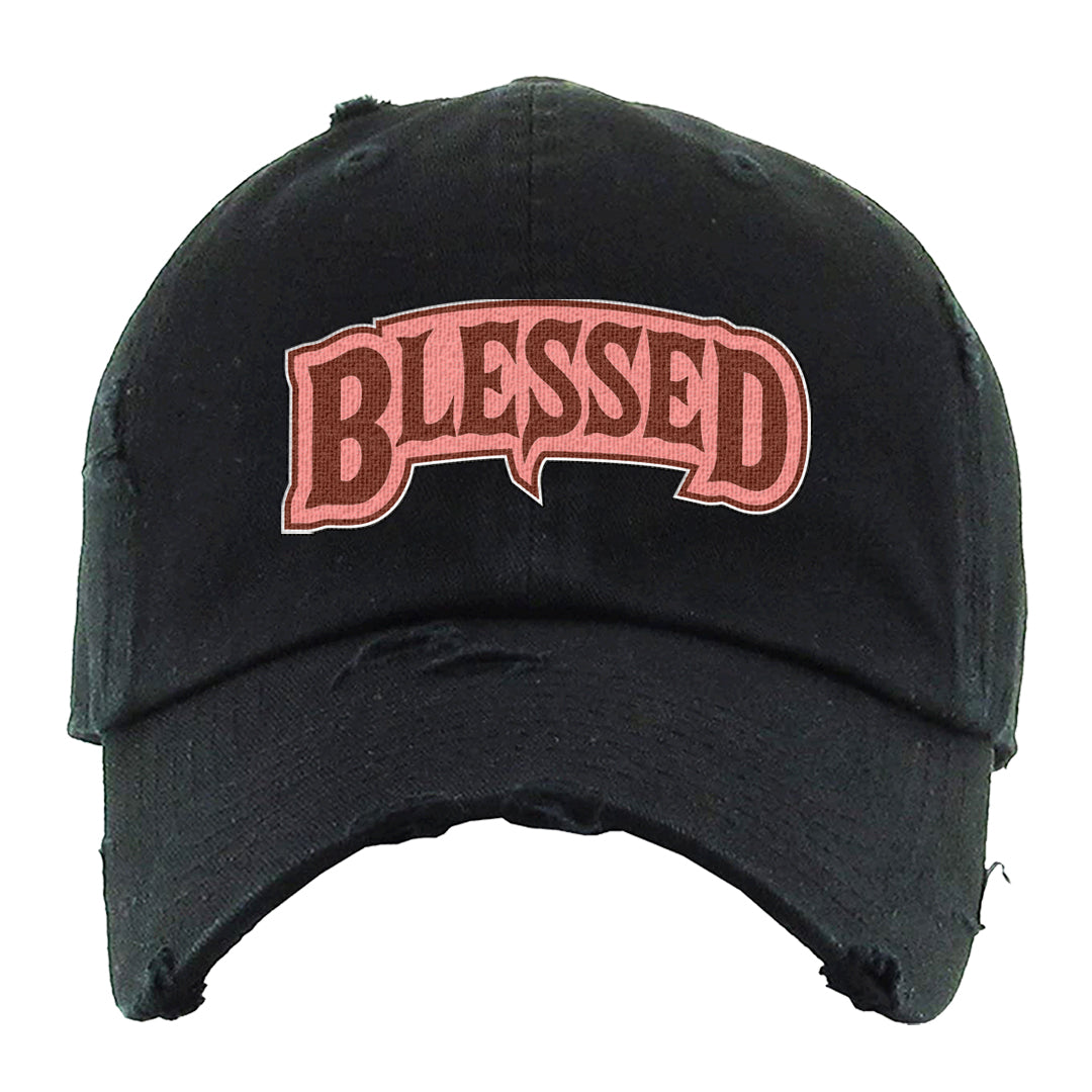 Red Stardust Low Dunks Distressed Dad Hat | Blessed Arch, Black