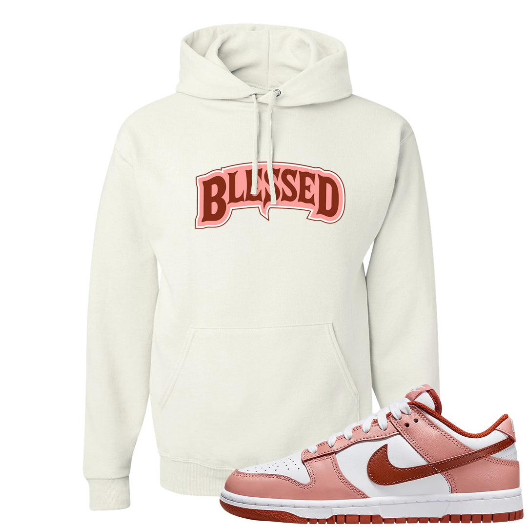 Red Stardust Low Dunks Hoodie | Blessed Arch, White