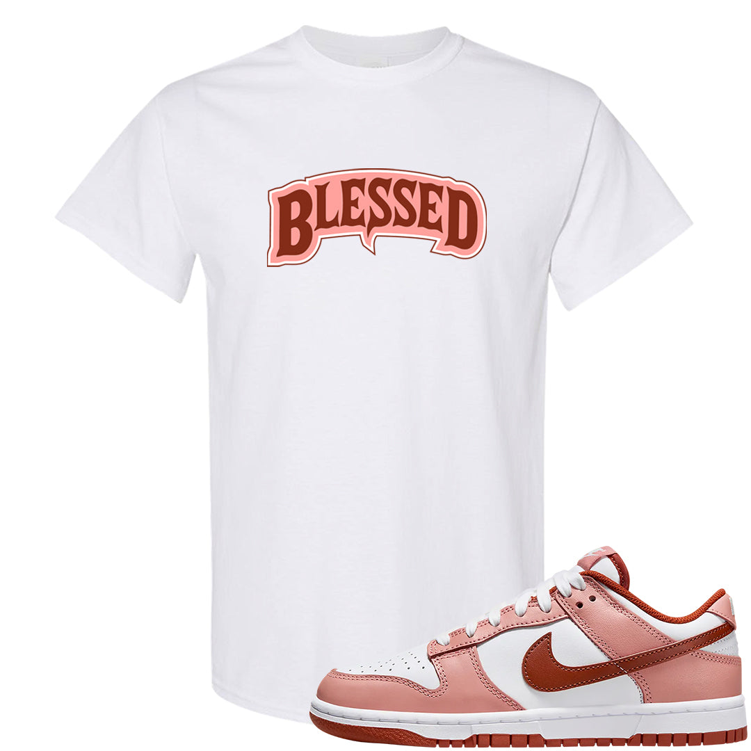 Red Stardust Low Dunks T Shirt | Blessed Arch, White