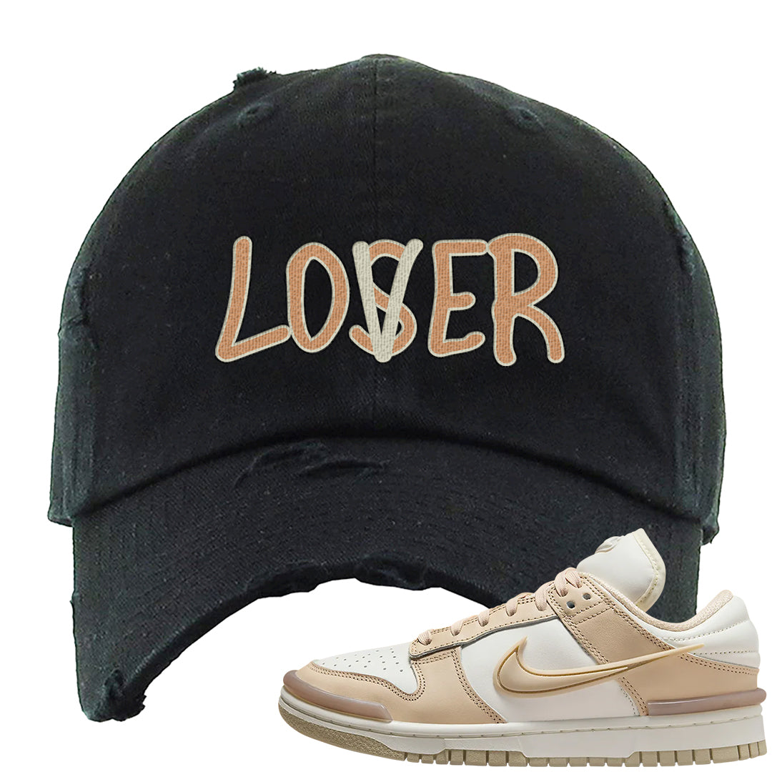 Twist Tan Low Dunks Distressed Dad Hat | Lover, Black