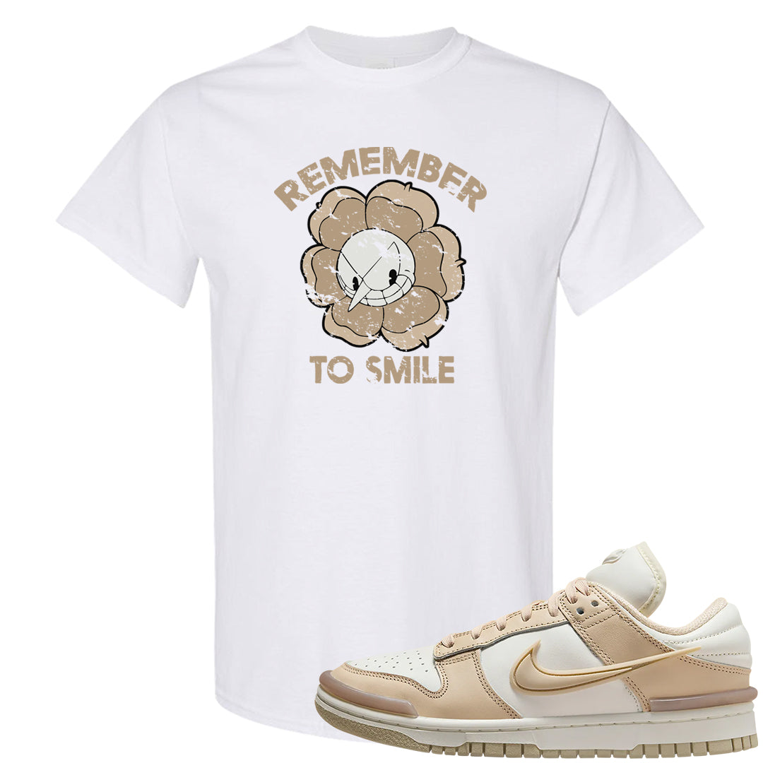 Twist Tan Low Dunks T Shirt | Remember To Smile, White