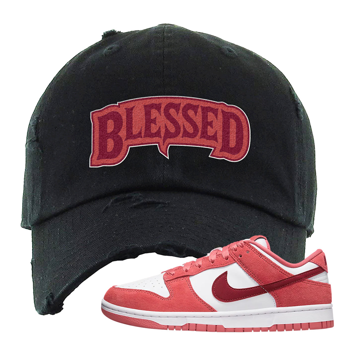 Valentine's Day Low Dunks Distressed Dad Hat | Blessed Arch, Black