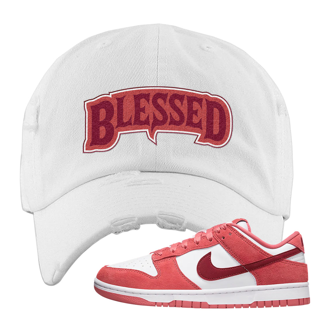 Valentine's Day Low Dunks Distressed Dad Hat | Blessed Arch, White