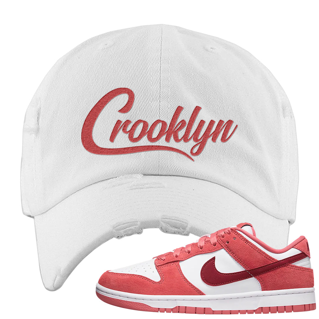Valentine's Day Low Dunks Distressed Dad Hat | Crooklyn, White