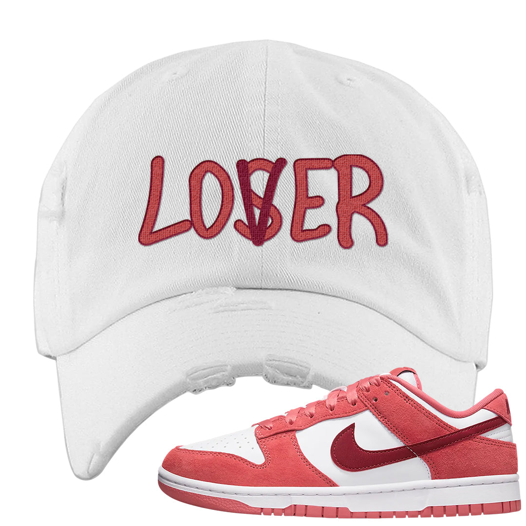 Valentine's Day Low Dunks Distressed Dad Hat | Lover, White