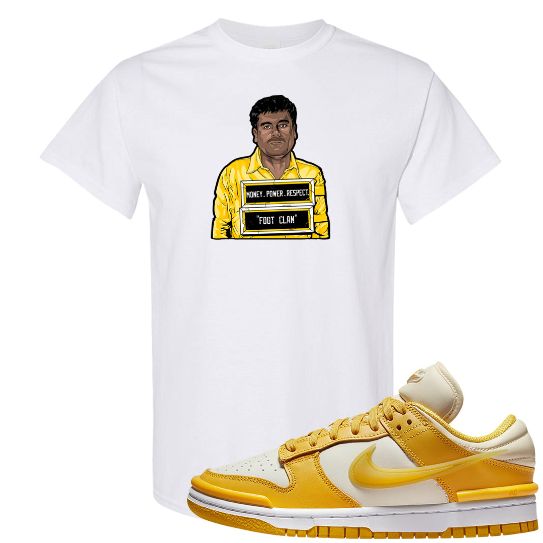 Vivid Sulfur Low Dunks T Shirt | El Chapo Illustration, White