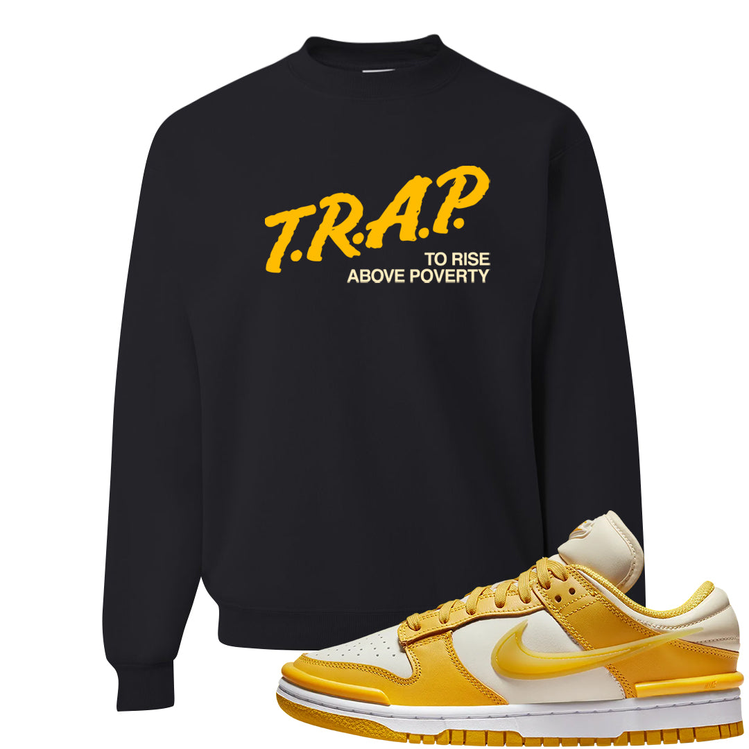 Vivid Sulfur Low Dunks Crewneck Sweatshirt | Trap To Rise Above Poverty, Black