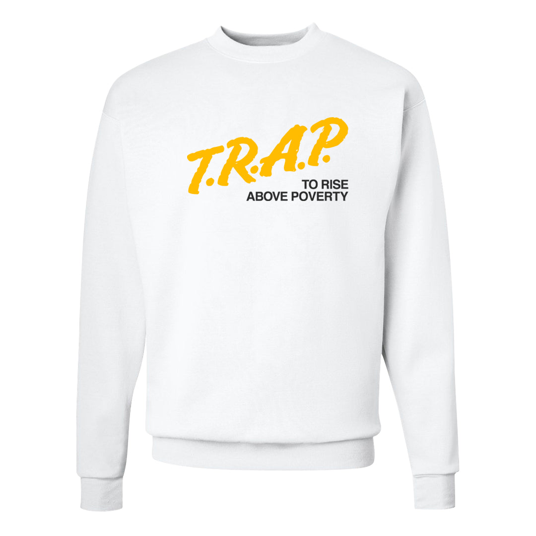 Vivid Sulfur Low Dunks Crewneck Sweatshirt | Trap To Rise Above Poverty, White
