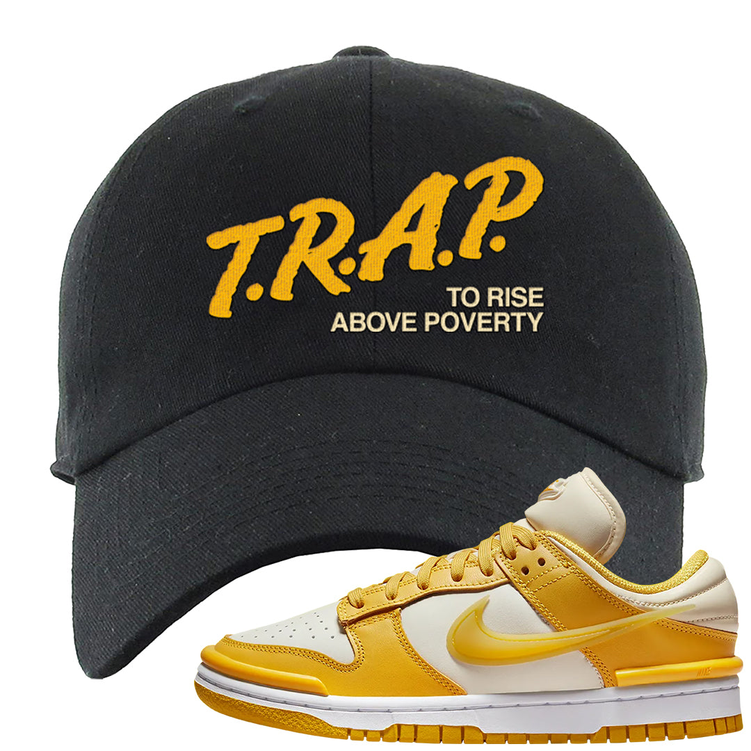 Vivid Sulfur Low Dunks Dad Hat | Trap To Rise Above Poverty, Black