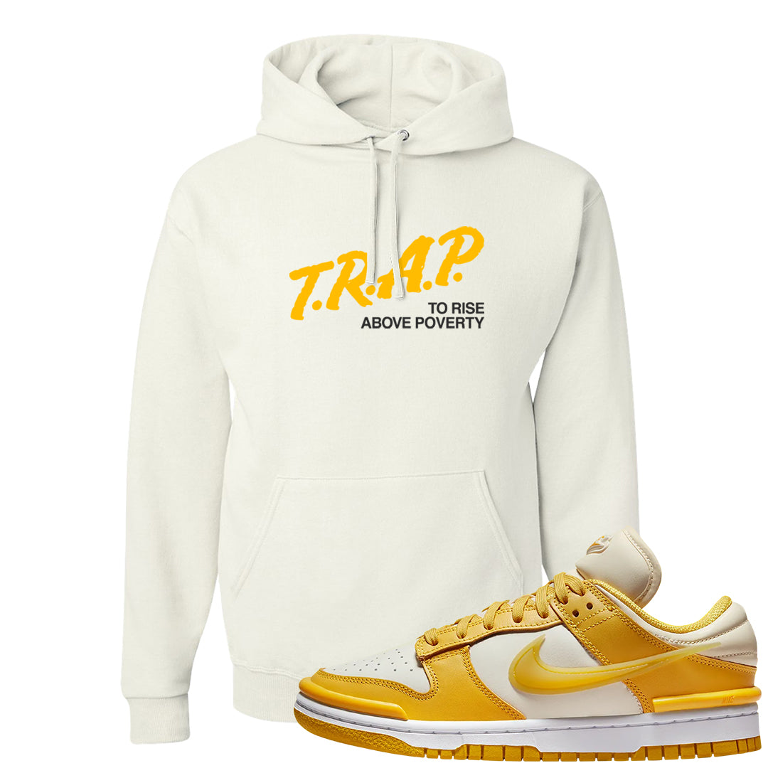 Vivid Sulfur Low Dunks Hoodie | Trap To Rise Above Poverty, White