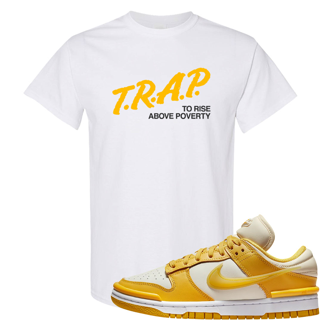 Vivid Sulfur Low Dunks T Shirt | Trap To Rise Above Poverty, White