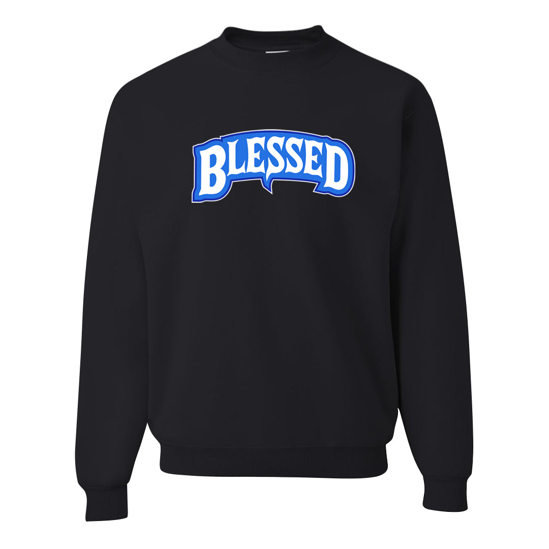 White Blue Low Dunks Crewneck Sweatshirt | Blessed Arch, Black