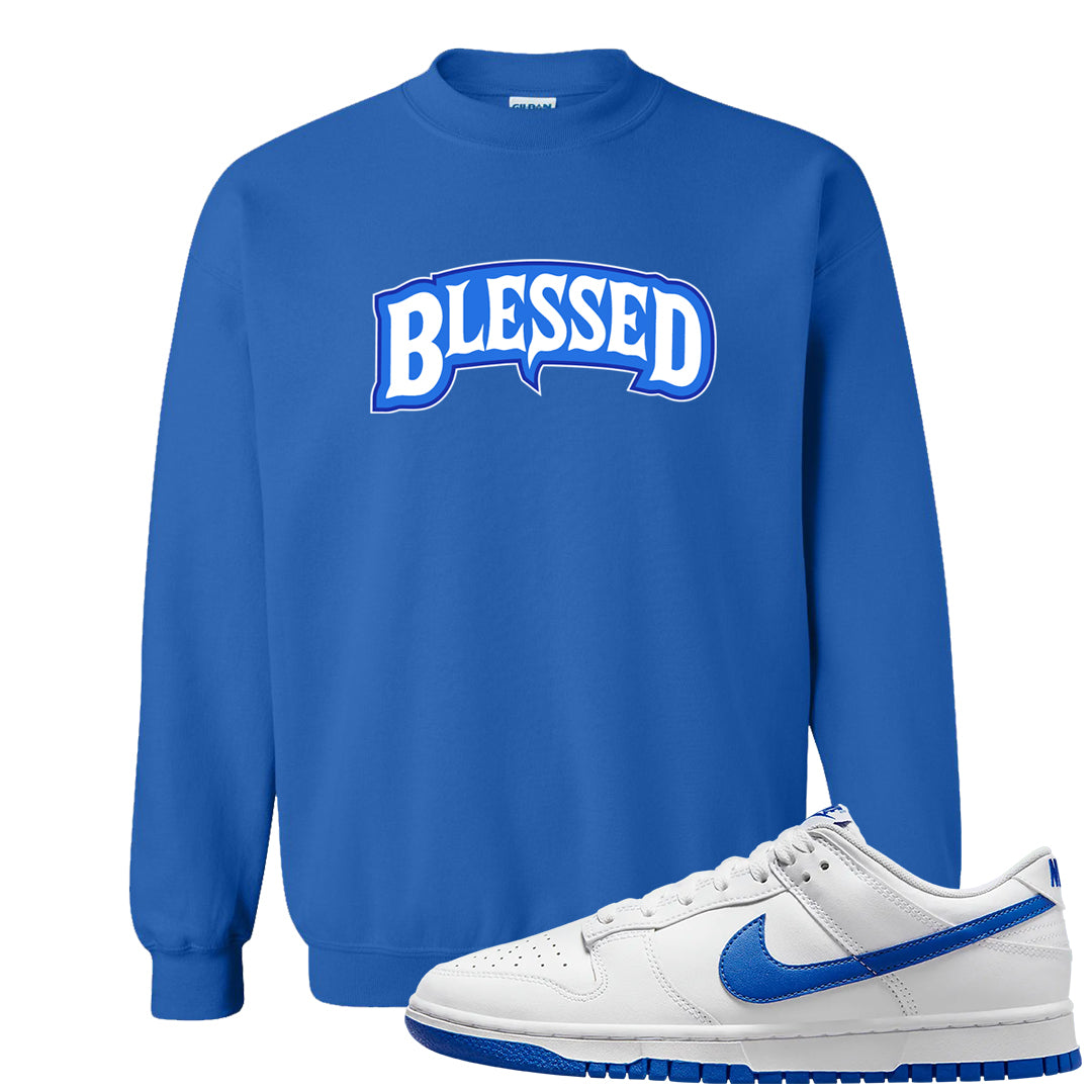 White Blue Low Dunks Crewneck Sweatshirt | Blessed Arch, Royal