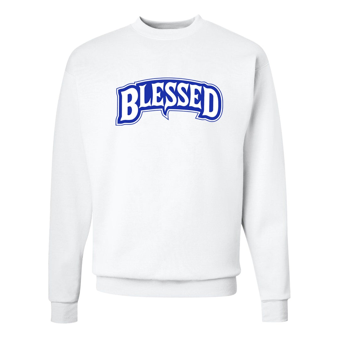 White Blue Low Dunks Crewneck Sweatshirt | Blessed Arch, White