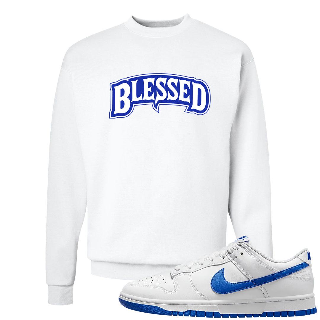 White Blue Low Dunks Crewneck Sweatshirt | Blessed Arch, White