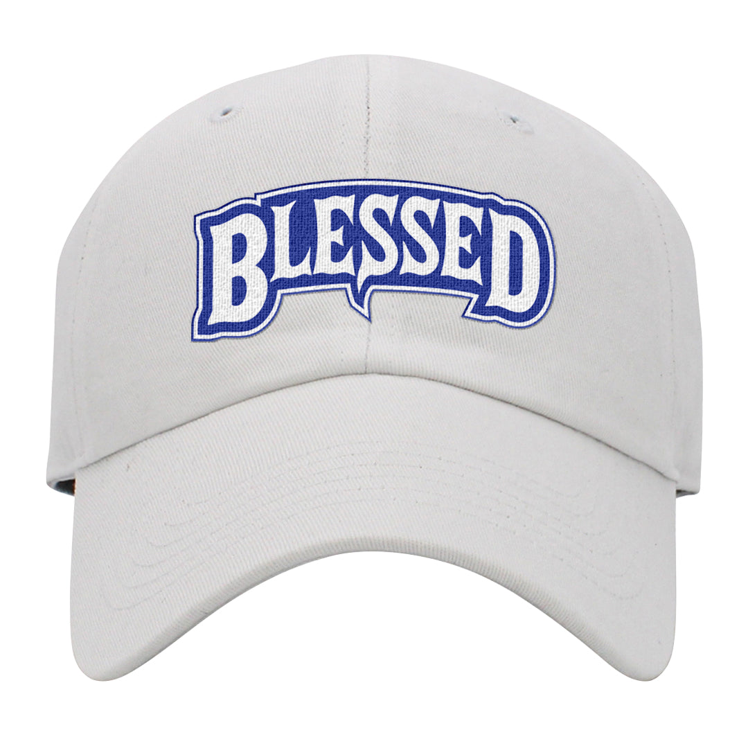 White Blue Low Dunks Dad Hat | Blessed Arch, White