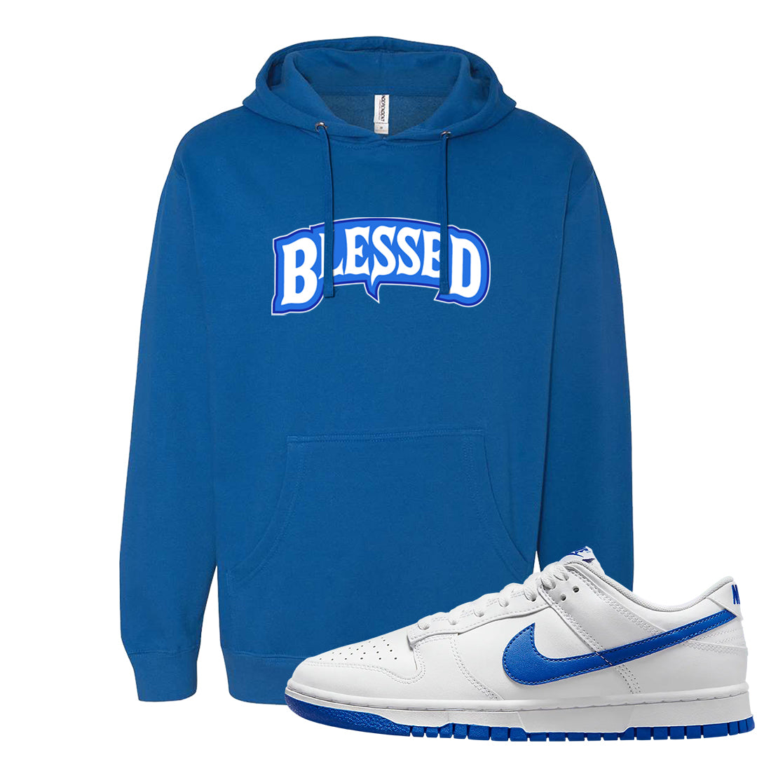 White Blue Low Dunks Hoodie | Blessed Arch, Royal