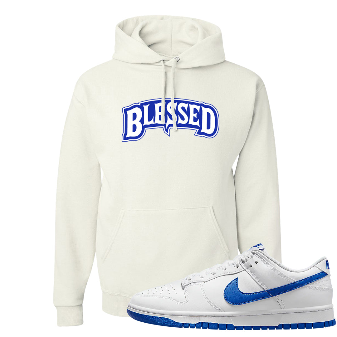 White Blue Low Dunks Hoodie | Blessed Arch, White