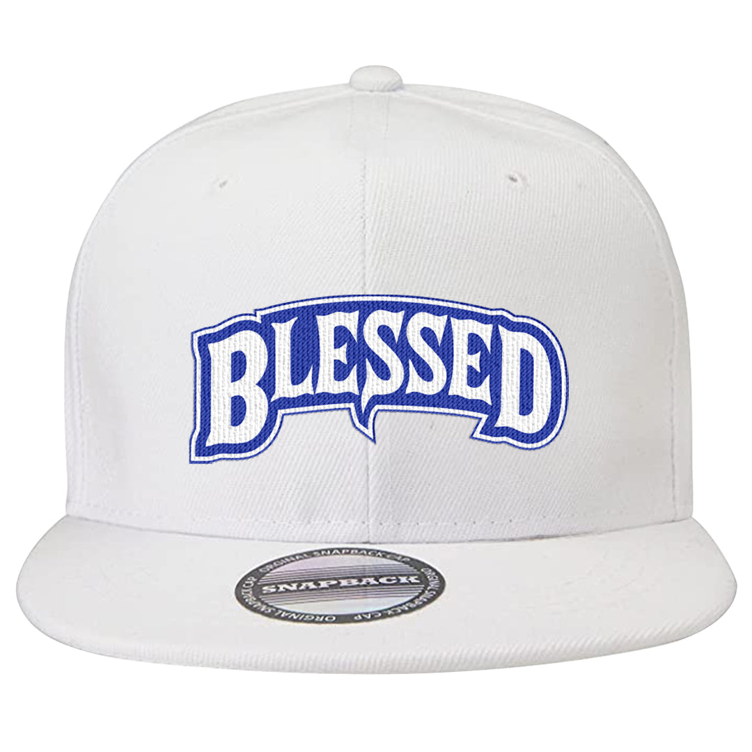 White Blue Low Dunks Snapback Hat | Blessed Arch, White