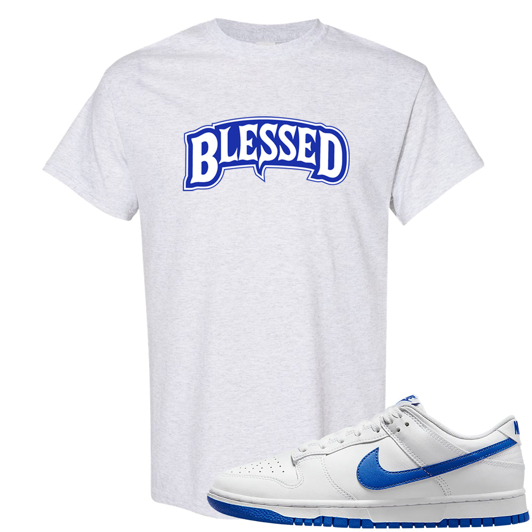 White Blue Low Dunks T Shirt | Blessed Arch, Ash
