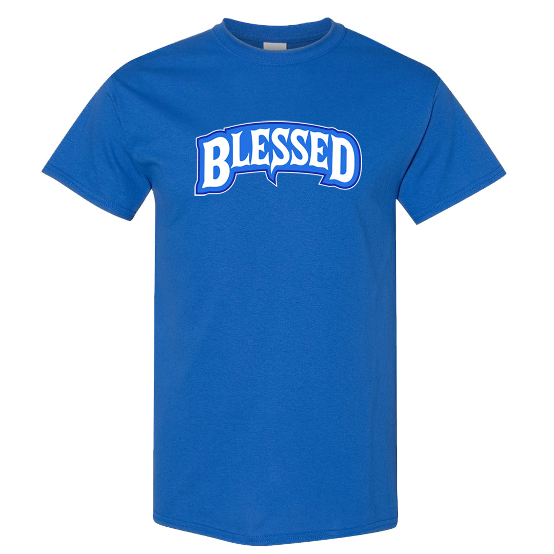 White Blue Low Dunks T Shirt | Blessed Arch, Royal