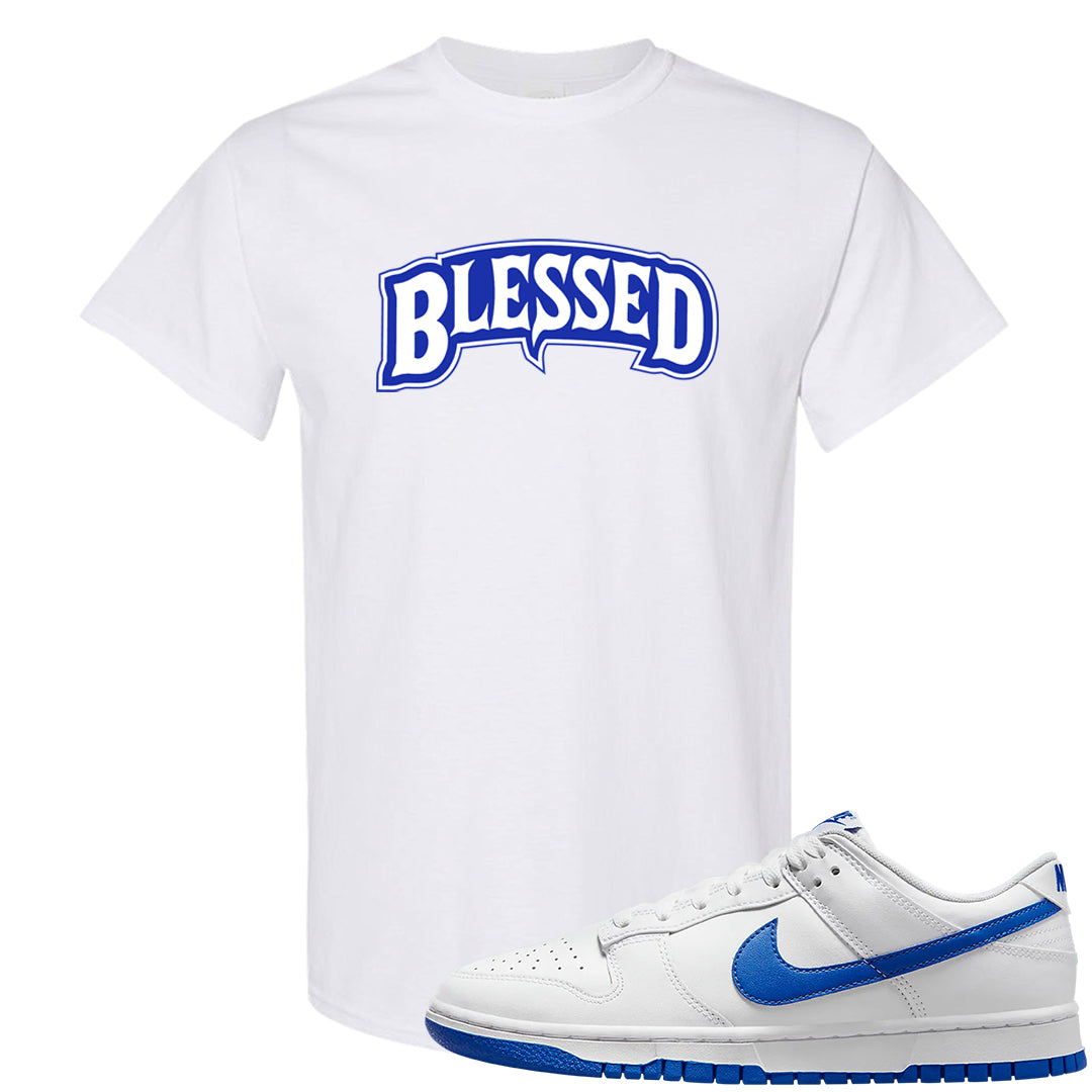 White Blue Low Dunks T Shirt | Blessed Arch, White
