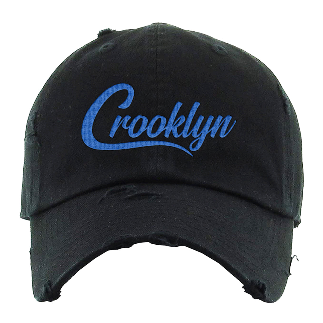 White Blue Low Dunks Distressed Dad Hat | Crooklyn, Black