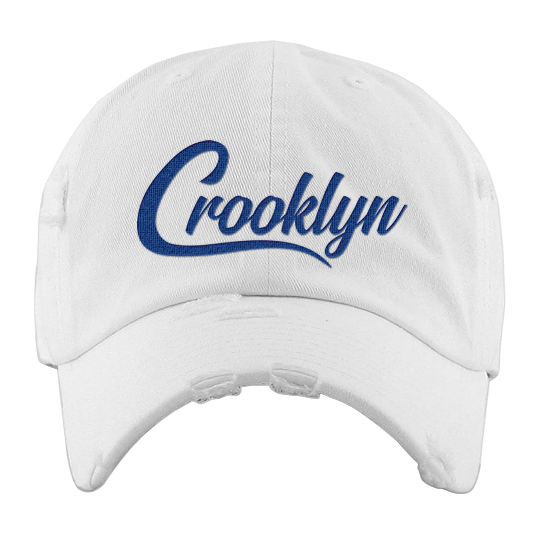 White Blue Low Dunks Distressed Dad Hat | Crooklyn, White