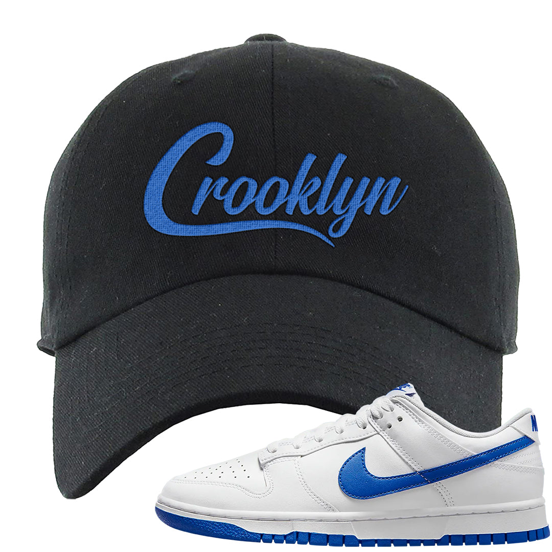 White Blue Low Dunks Dad Hat | Crooklyn, Black
