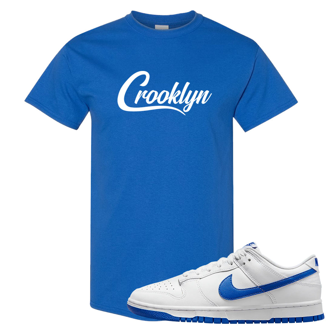 White Blue Low Dunks T Shirt | Crooklyn, Royal