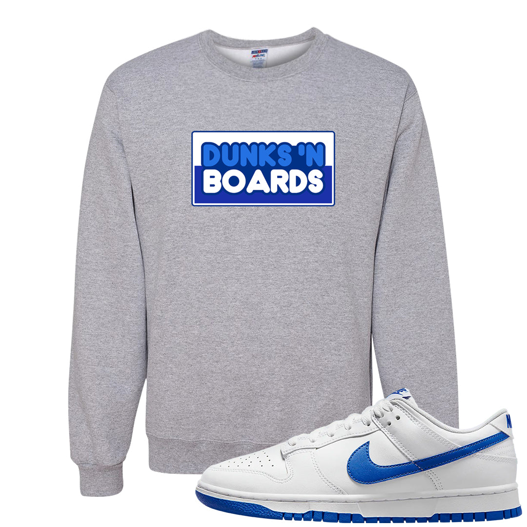 White Blue Low Dunks Crewneck Sweatshirt | Dunks N Boards, Ash