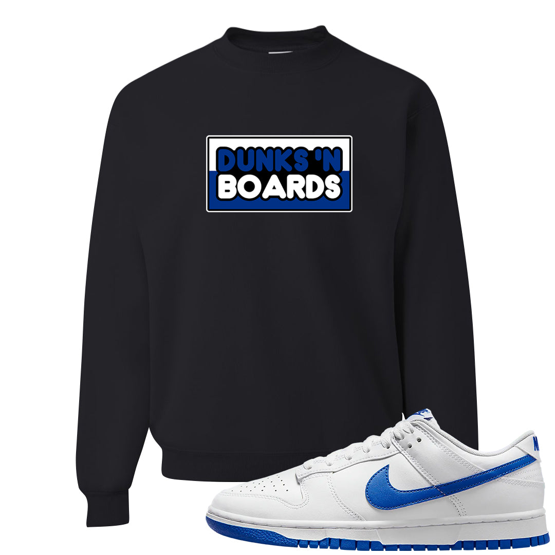 White Blue Low Dunks Crewneck Sweatshirt | Dunks N Boards, Black