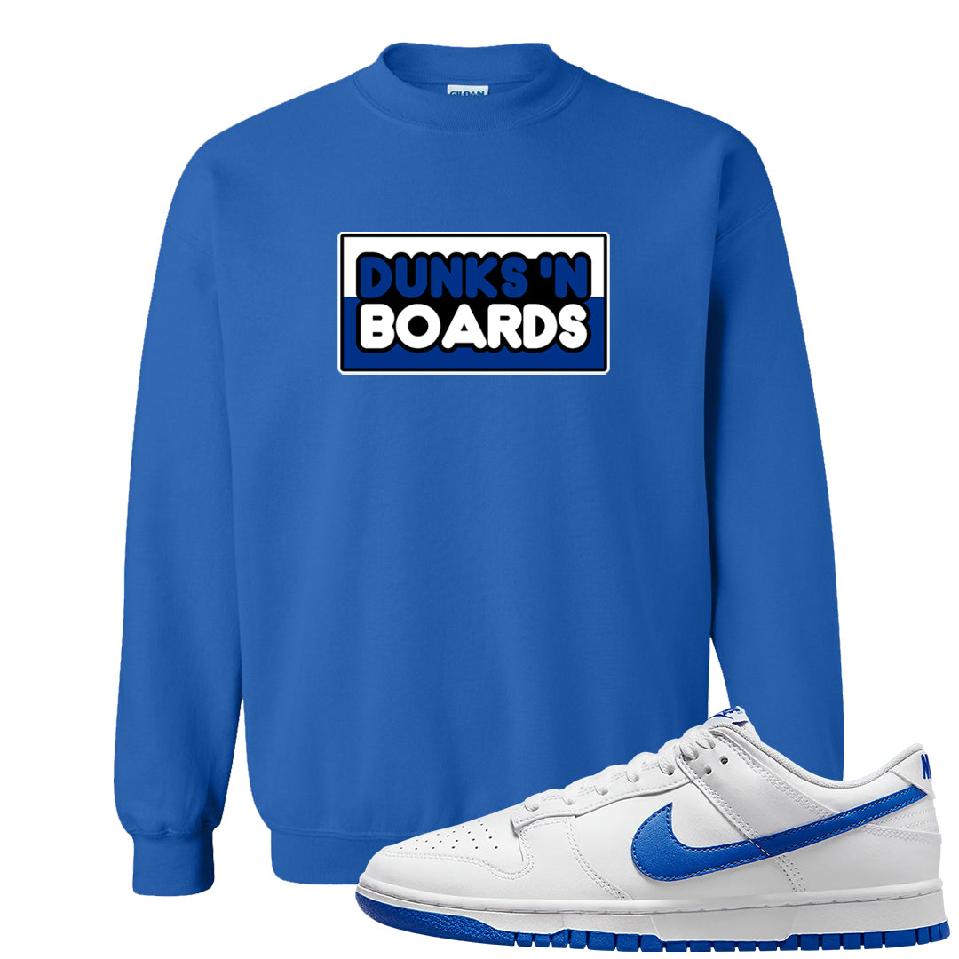 White Blue Low Dunks Crewneck Sweatshirt | Dunks N Boards, Royal