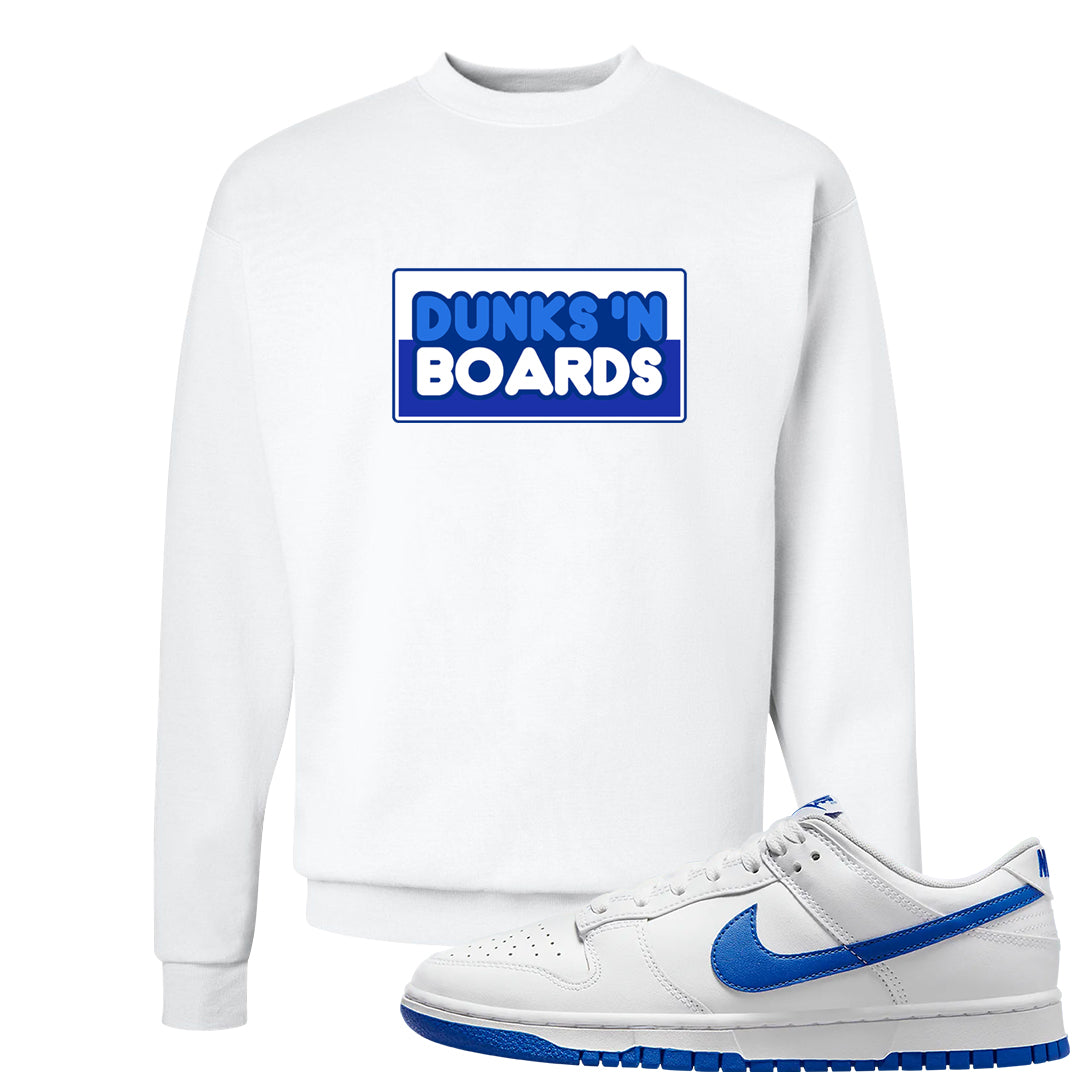White Blue Low Dunks Crewneck Sweatshirt | Dunks N Boards, White
