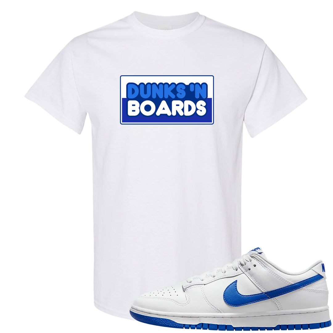 White Blue Low Dunks T Shirt | Dunks N Boards, White