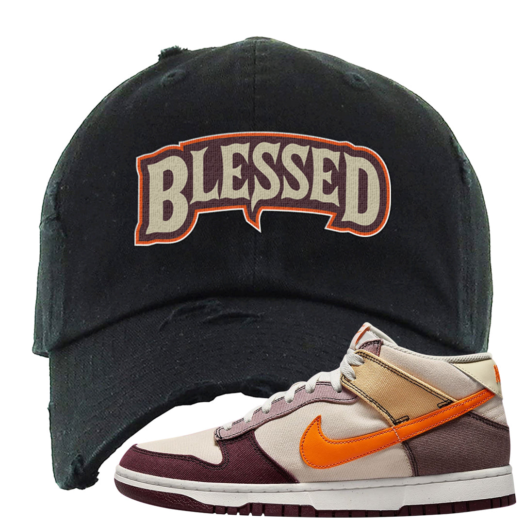 Coconut Milk Mid Dunks Distressed Dad Hat | Blessed Arch, Black