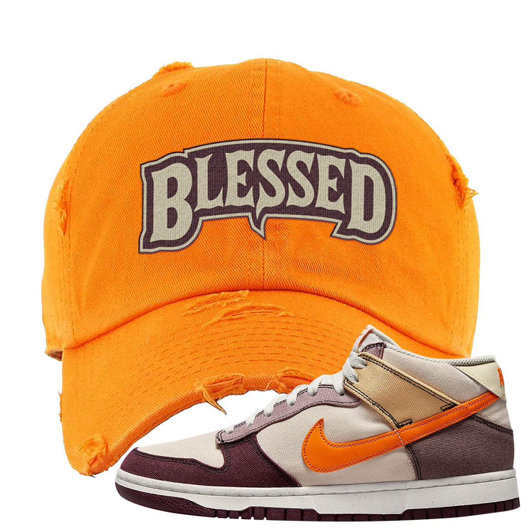 Coconut Milk Mid Dunks Distressed Dad Hat | Blessed Arch, Orange