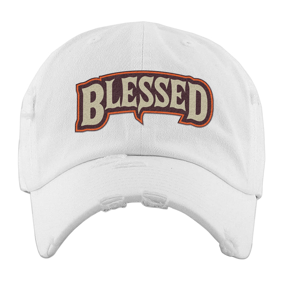 Coconut Milk Mid Dunks Distressed Dad Hat | Blessed Arch, White
