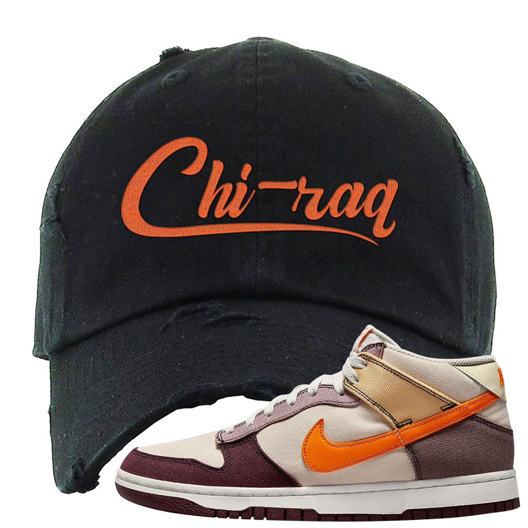 Coconut Milk Mid Dunks Distressed Dad Hat | Chiraq, Black