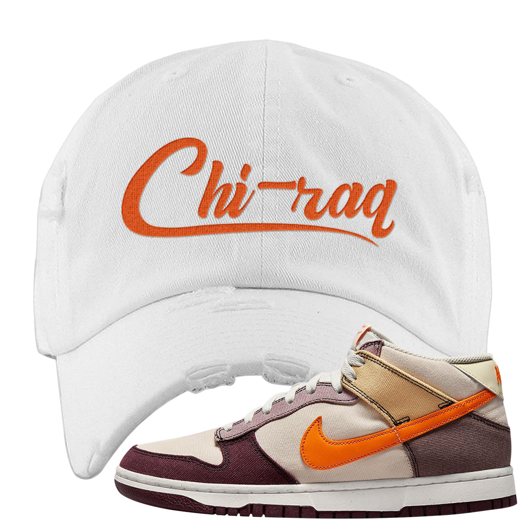 Coconut Milk Mid Dunks Distressed Dad Hat | Chiraq, White