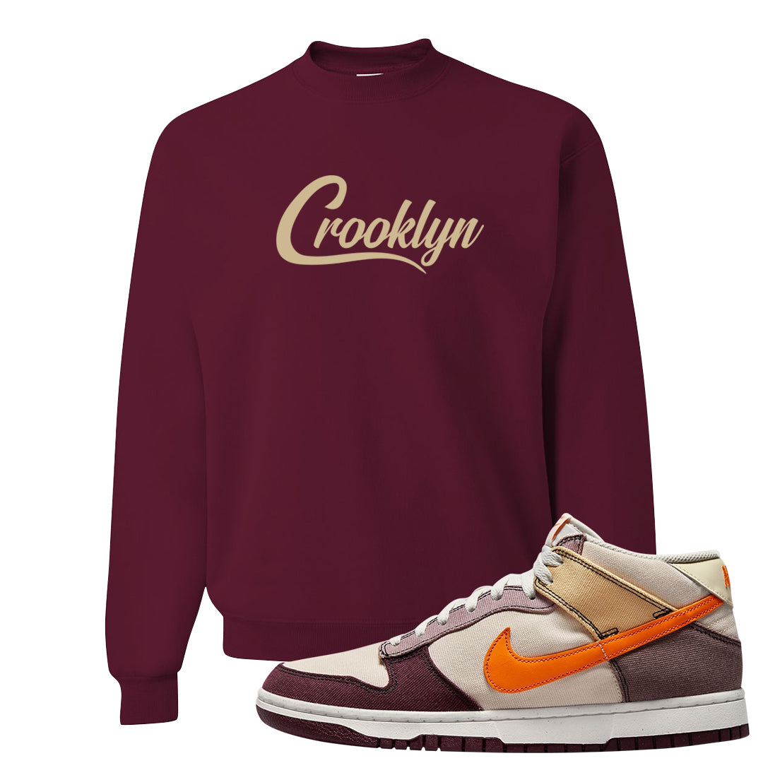 Coconut Milk Mid Dunks Crewneck Sweatshirt | Crooklyn, Maroon